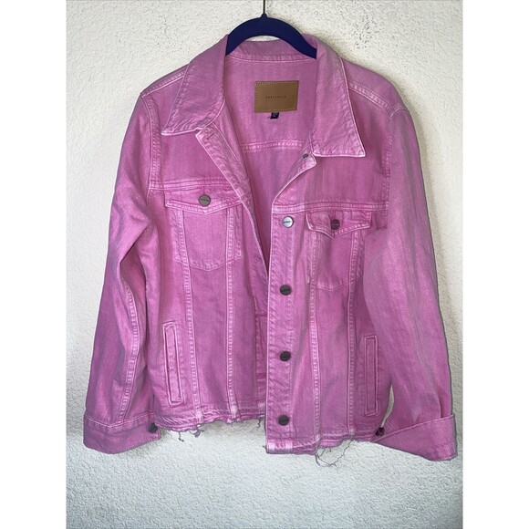 SANCTUARY western Denim pink Jacket Women M Distress Raw Hem y2k 90s retro - Picture 1 of 11
